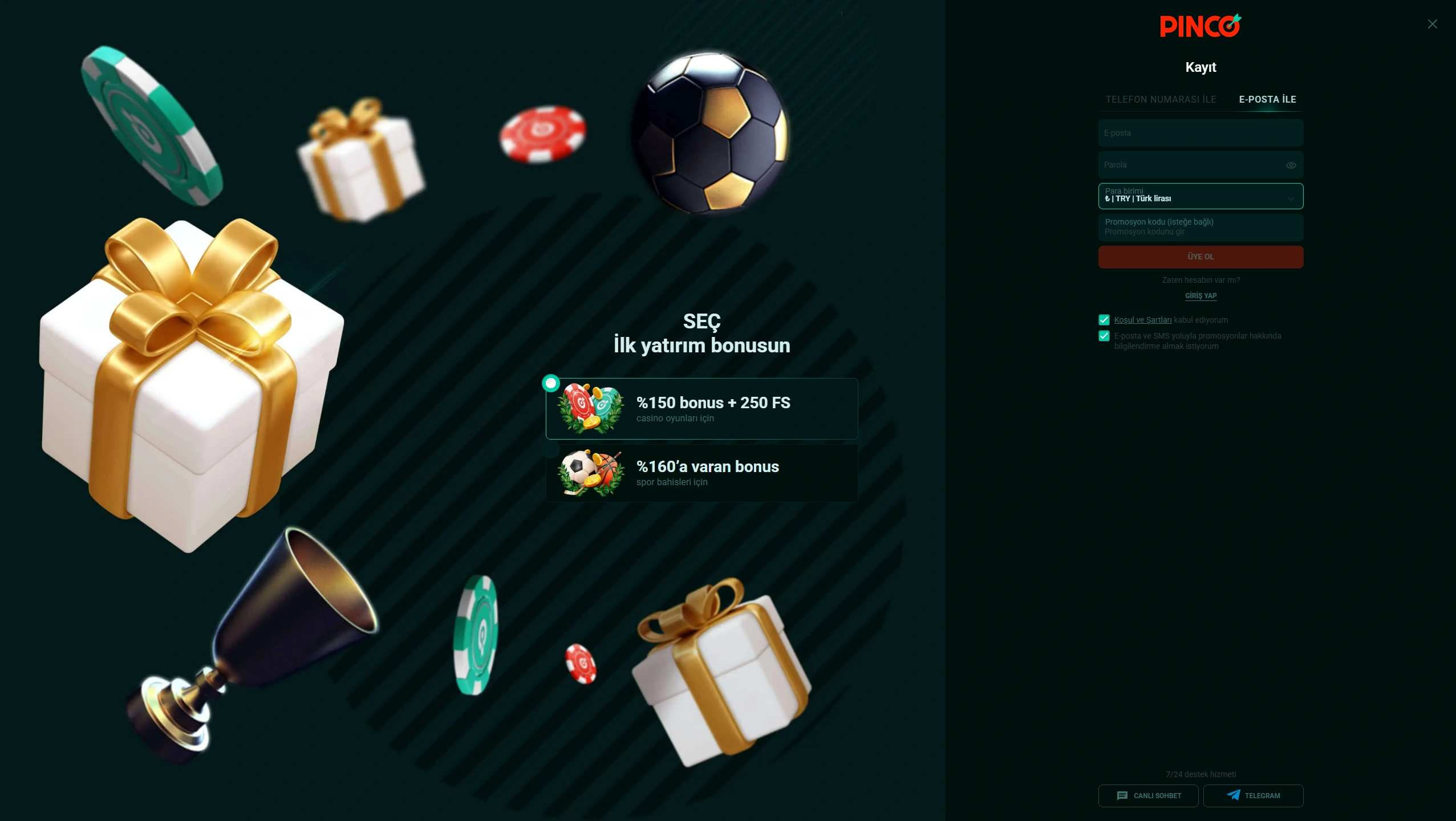 Pinco casino'da yeni hesap oluşturma